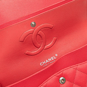 Chanel Classic Double Flap Medium Red Caviar Silver
