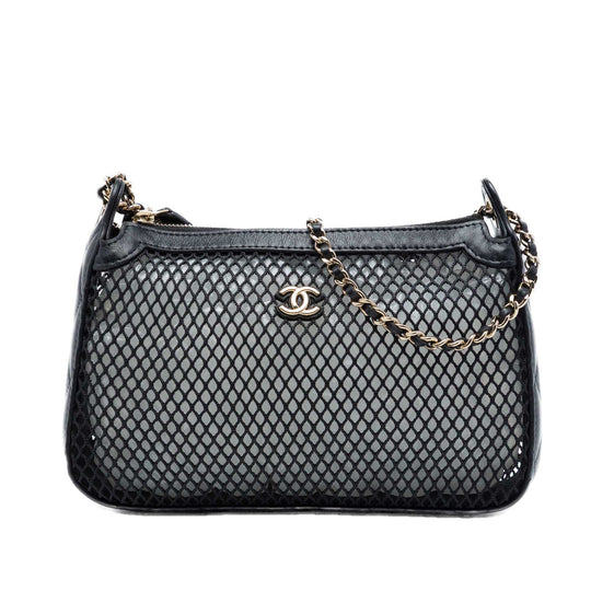 Chanel Clutch Black Mesh and Shiny Lambskin