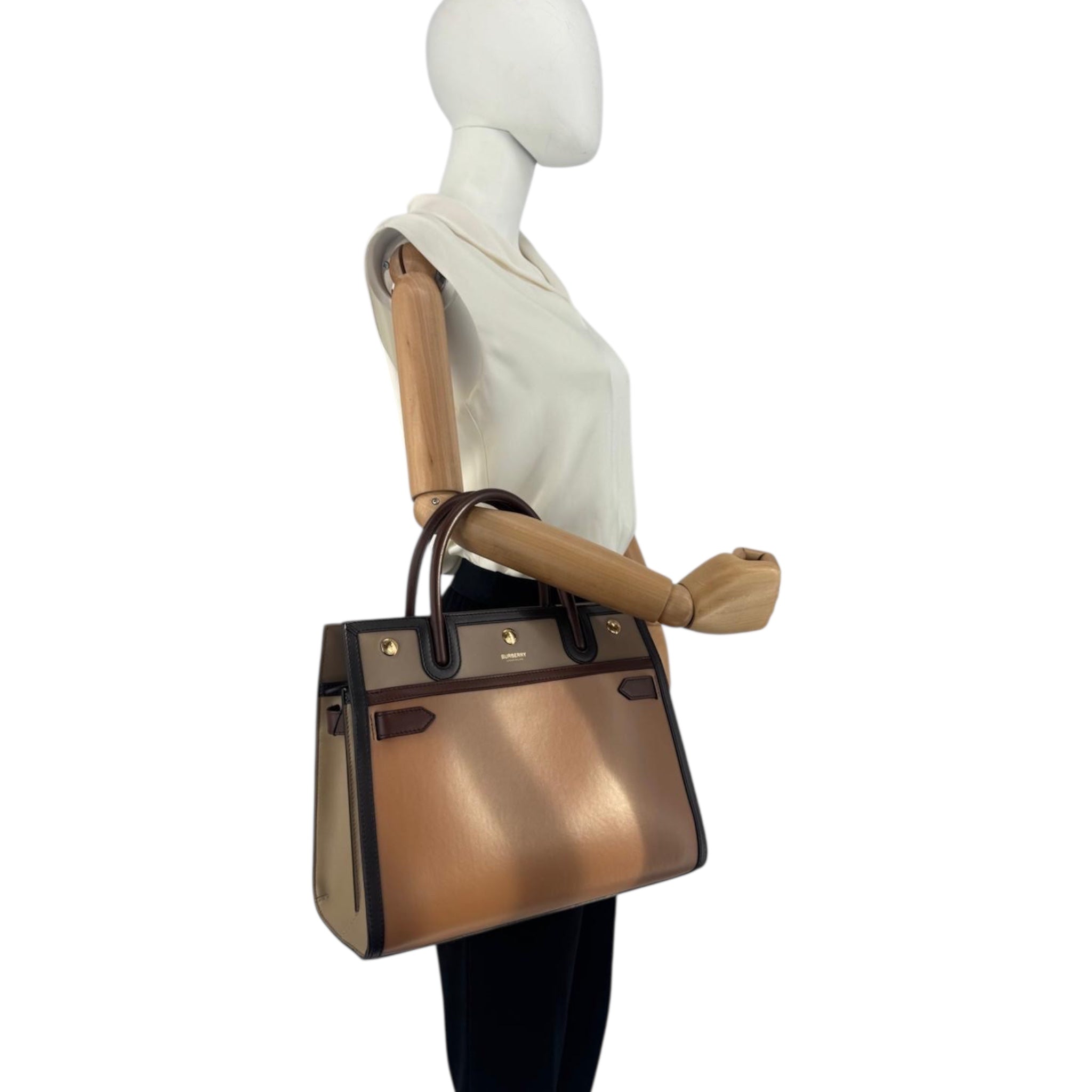 Burberry Handbag Tricolore Brown Leather