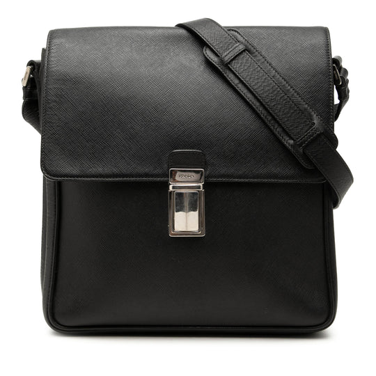 Prada Buckle Messenger Black Saffiano Leather