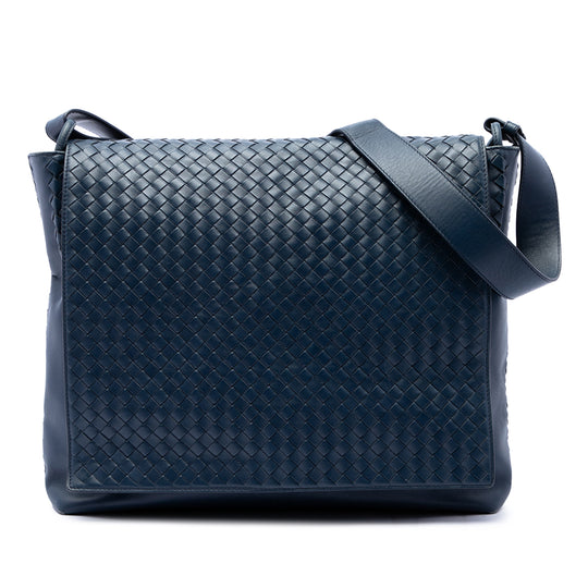 Bottega Veneta Intrecciato Flap Blue Nappa Leather