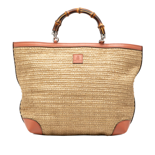 Gucci Bamboo Childrens Tote Beige Raffia