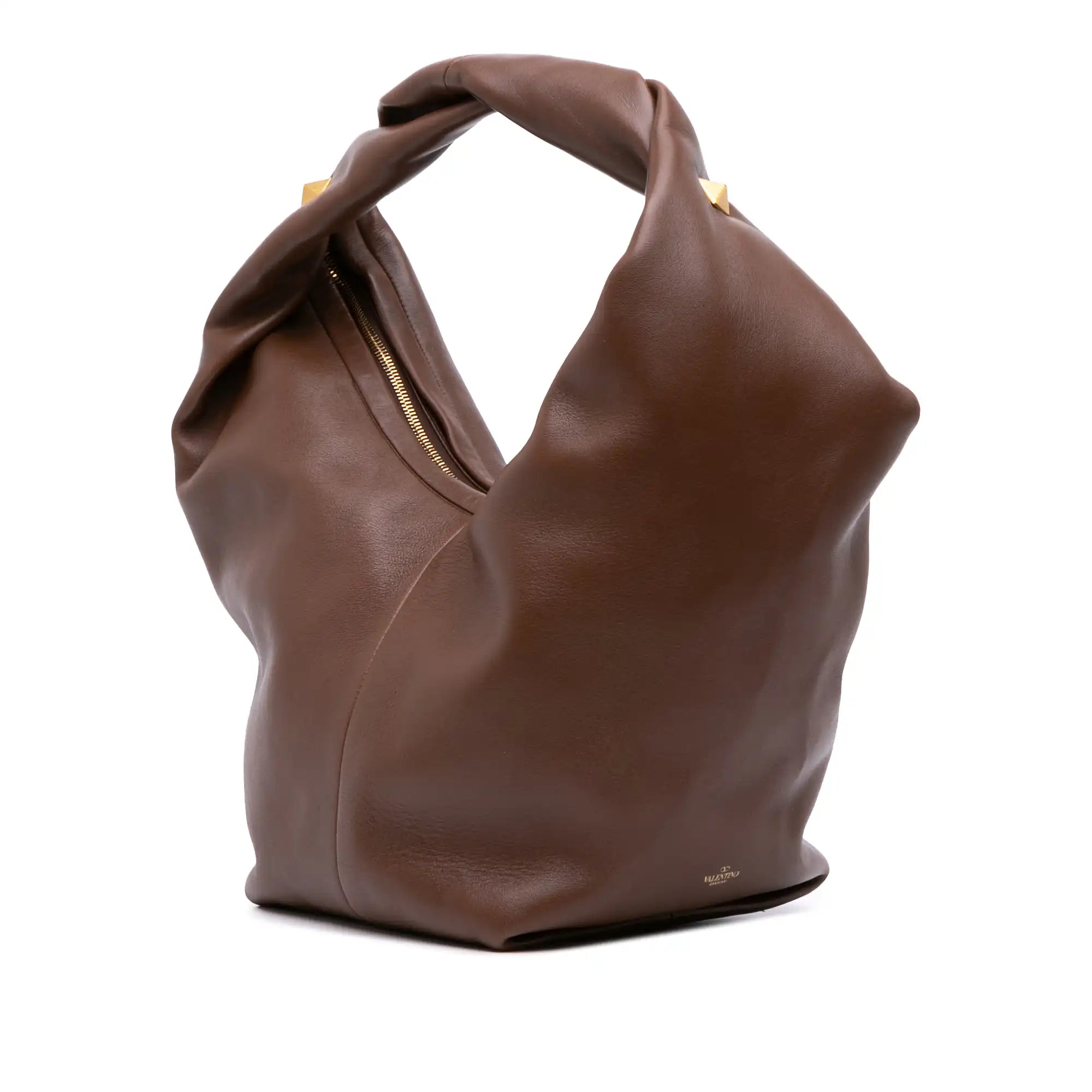 Valentino Roman Hobo Bag Brown Stud Leather