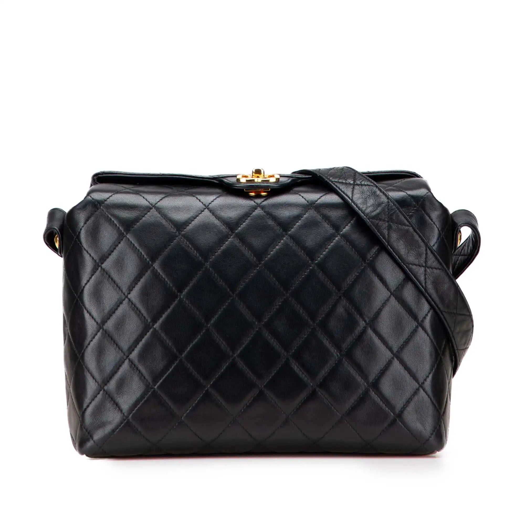 Chanel CC Crossbody Bag Black Chevron Lambskin