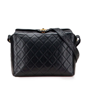 Chanel CC Crossbody Bag Black Chevron Lambskin