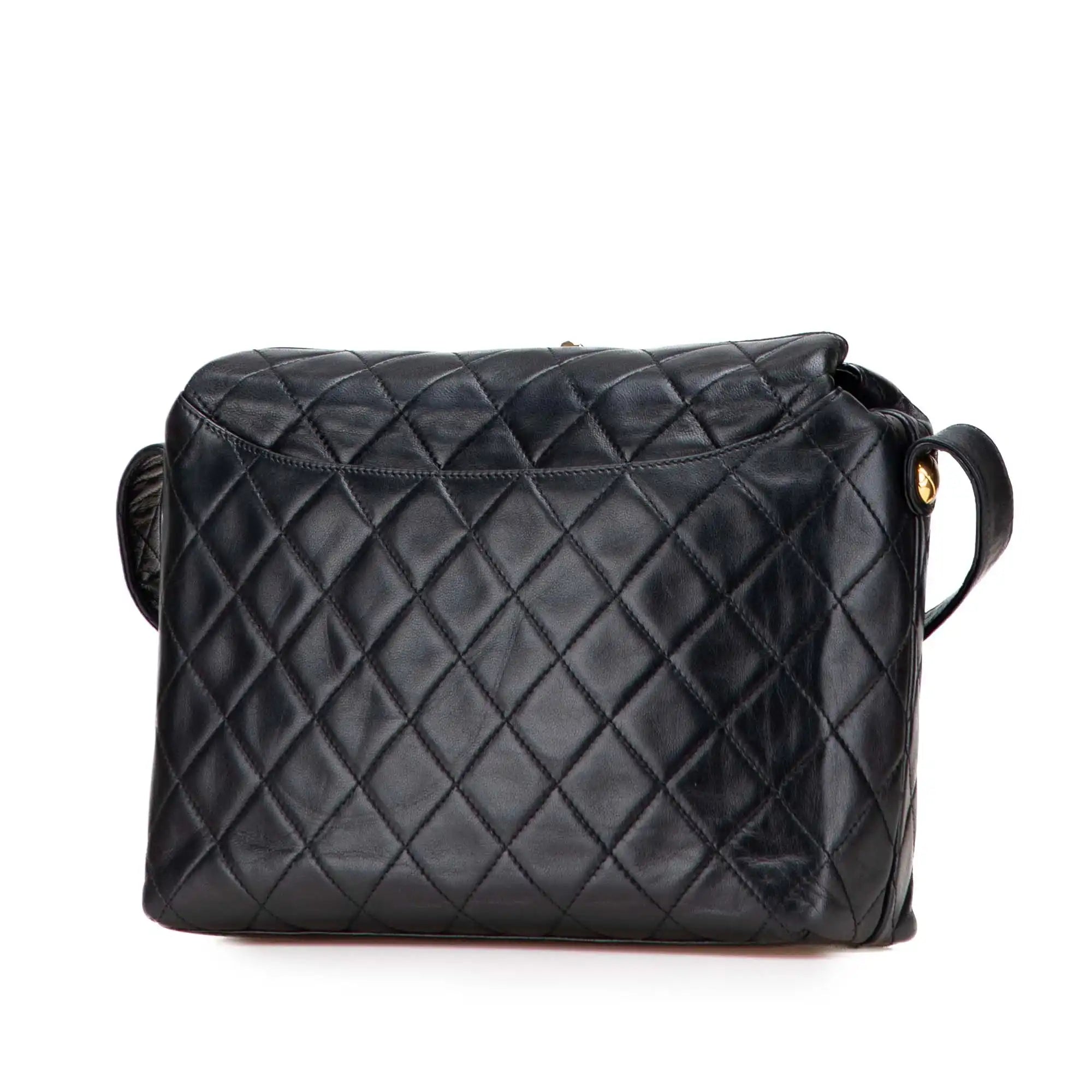 Chanel CC Crossbody Bag Black Chevron Lambskin