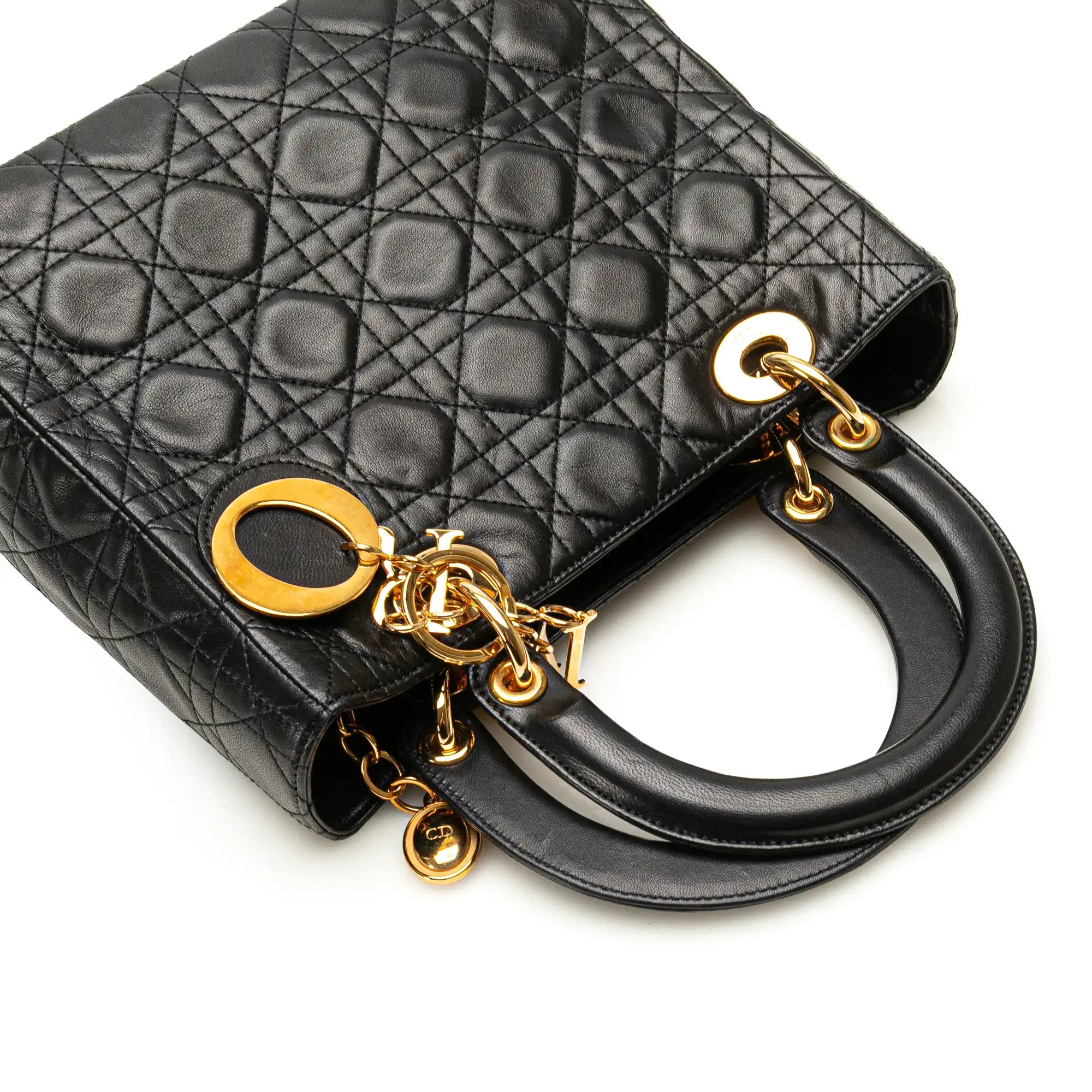 Dior Lady Dior Medium Black Lambs en peau d'agneau
