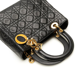 Dior Lady Dior Medium Black Lambs en peau d'agneau