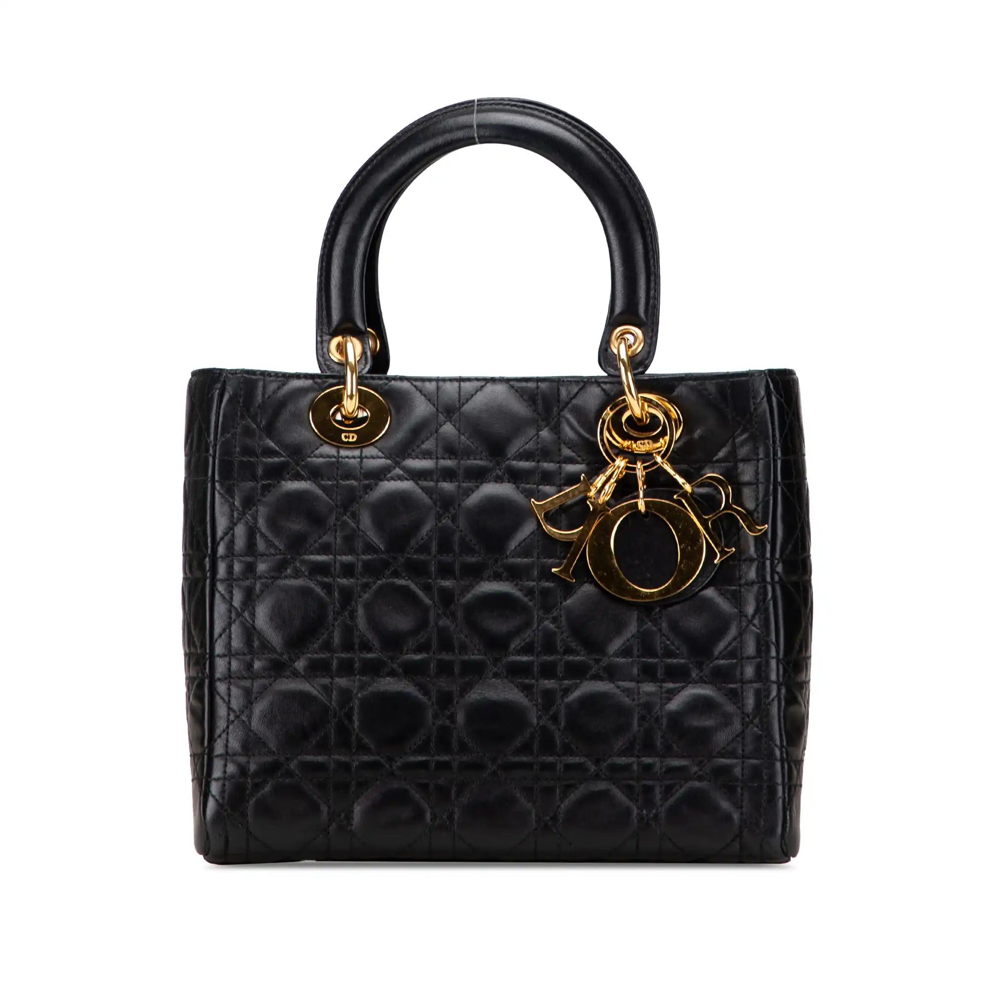 Dior Lady Dior Medium Black Lambskin Gold