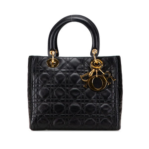 Dior Lady Dior Medium Black Lambskin Gold