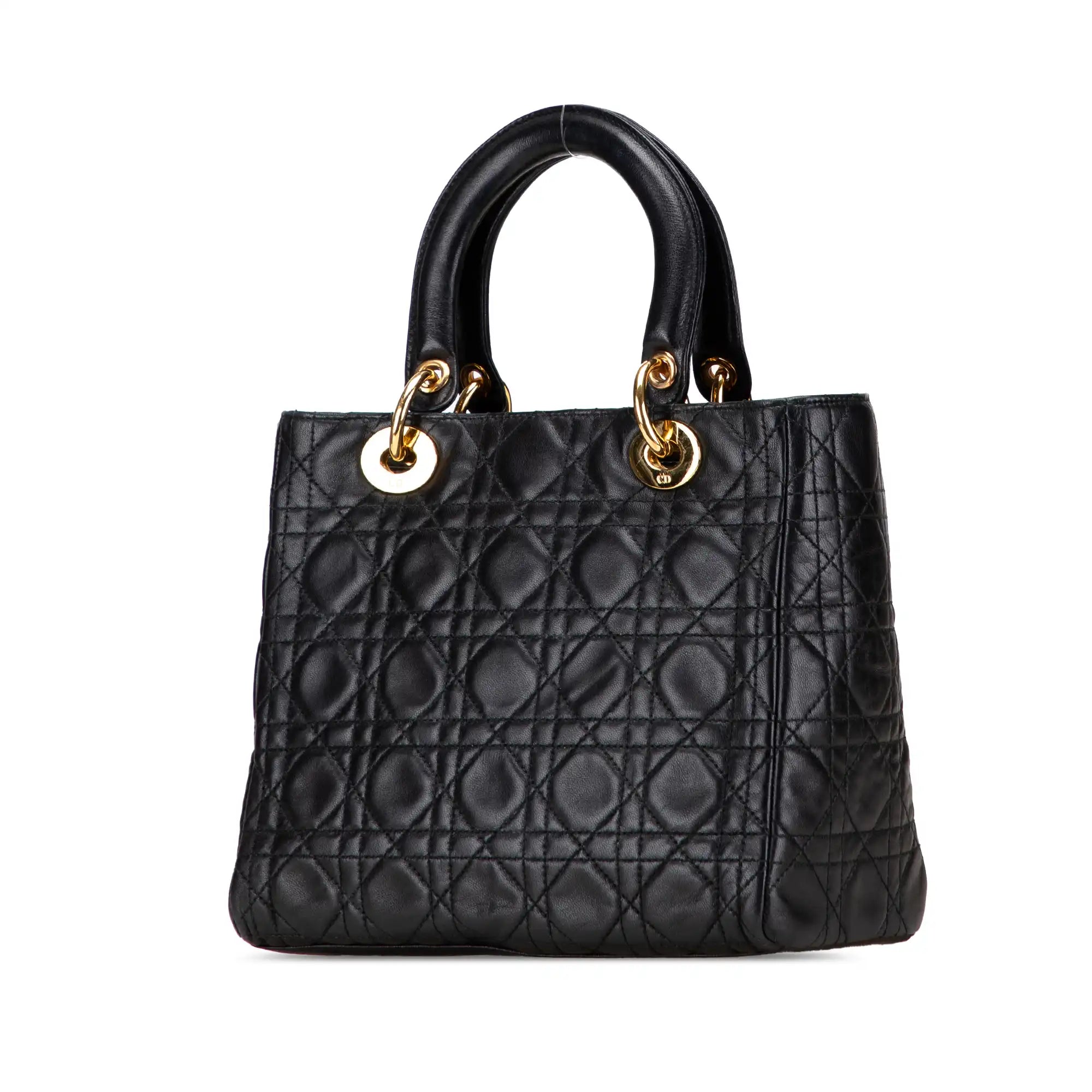 Dior Lady Dior Medium Black Lambskin Gold