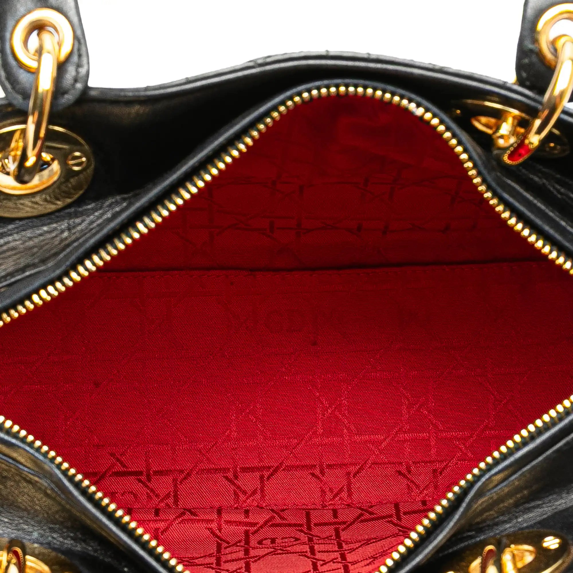 Dior Lady Dior Medium Black Lambskin Gold
