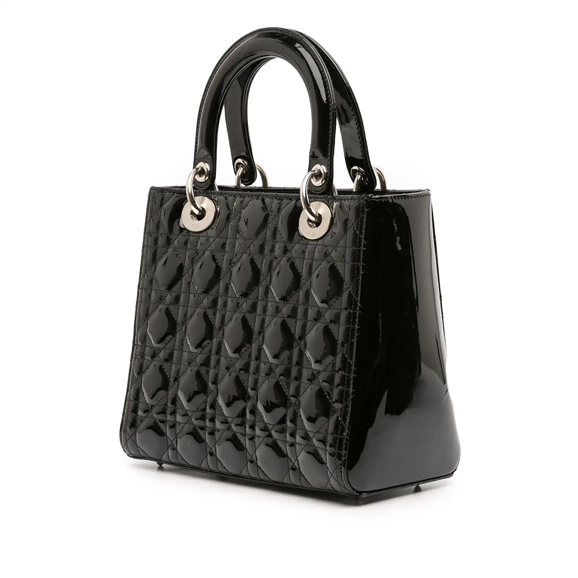 Dior Lady Dior Medium Black Patent Leather Silver