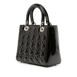 Dior Lady Dior Medium Black Patent Leather Silver