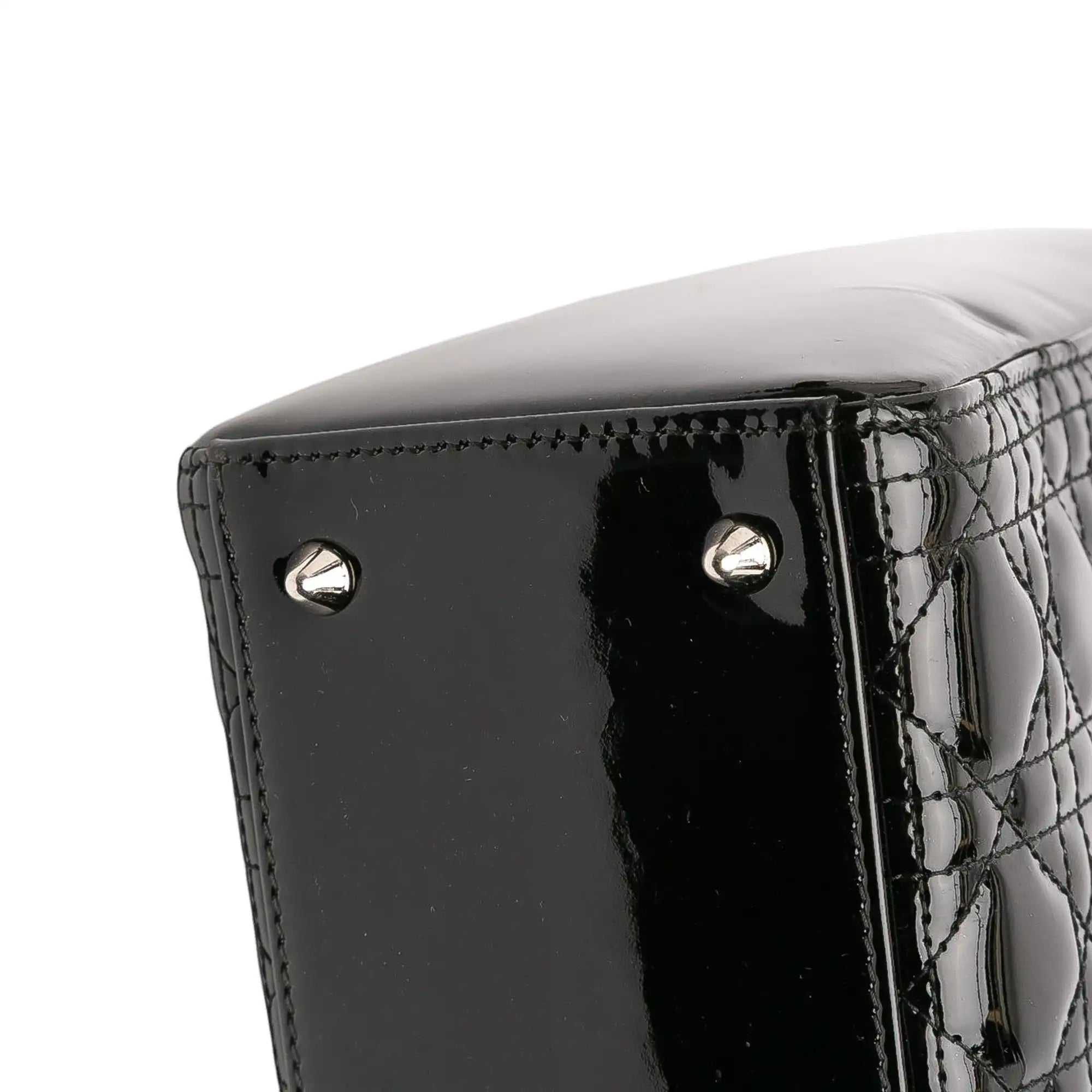 Dior Lady Dior Medium Black Patent Leather Silver