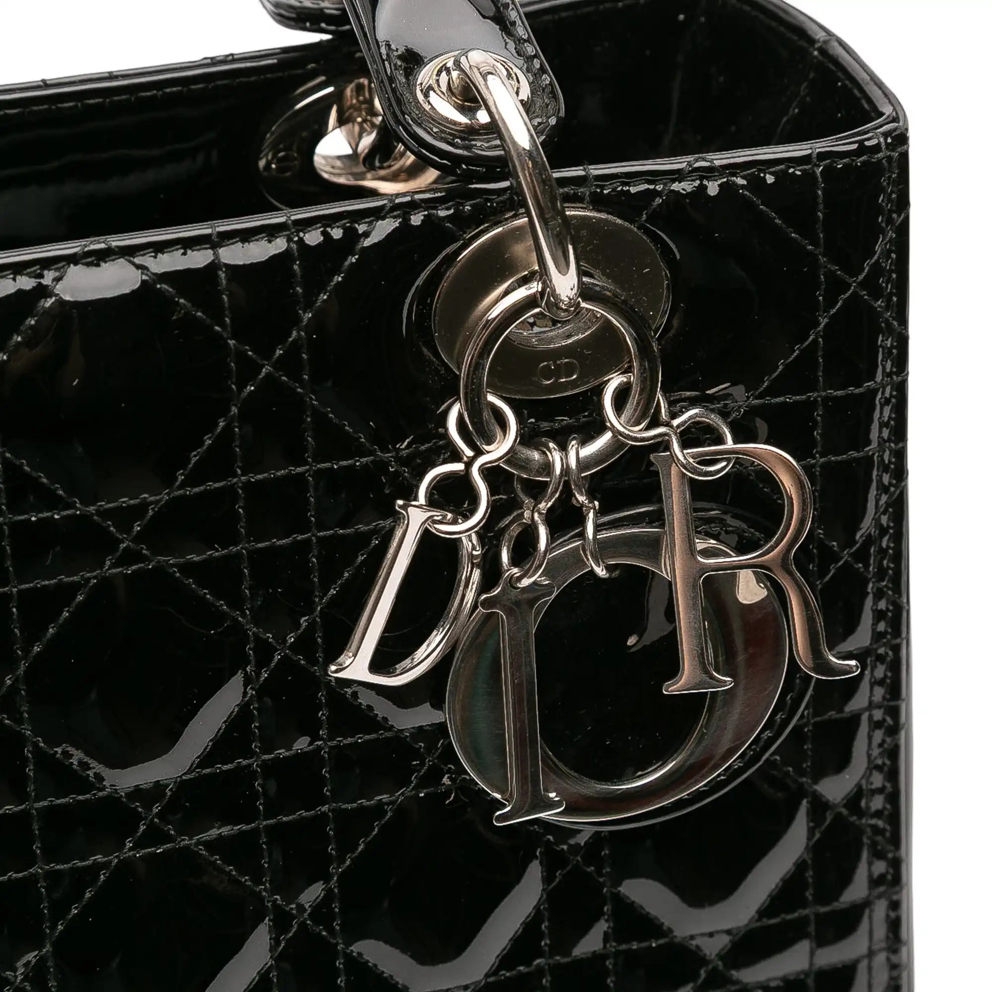 Dior Lady Dior Medium Black Patent Leather Silver