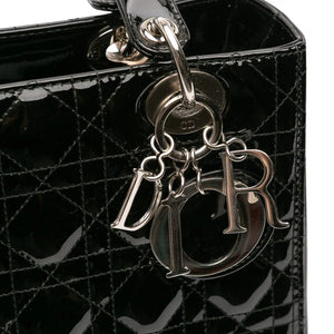 Dior Lady Dior Medium Black Patent Leather Silver