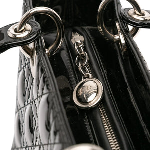 Dior Lady Dior Medium Black Patent Leather Silver