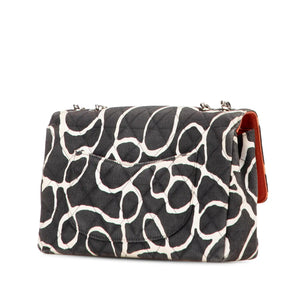 Chanel Classic Single Flap Medium Black Printed Canvas Silver