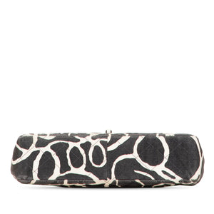 Chanel Classic Single Flap Medium Black Printed Canvas Silver