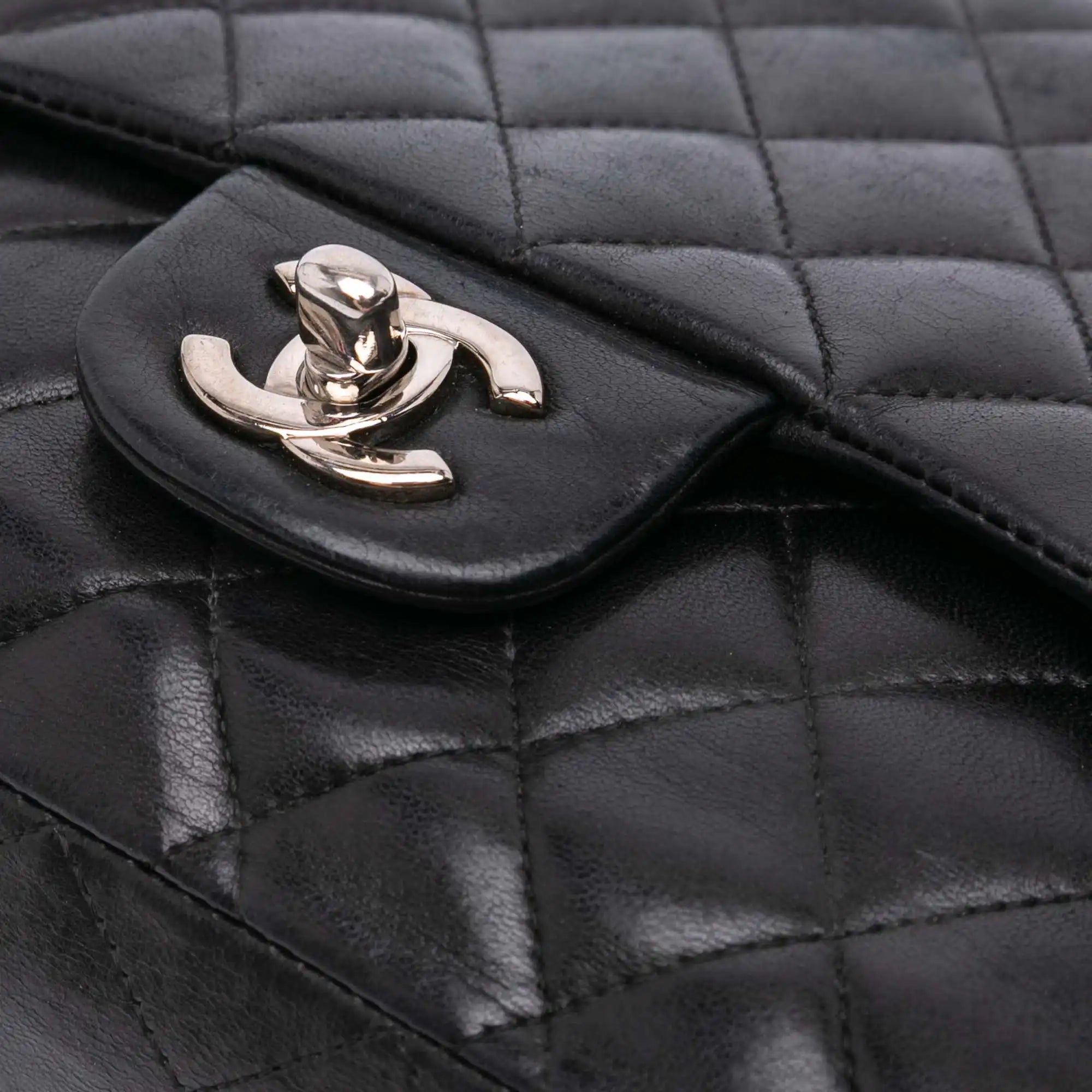 Chanel Classic Double Flap Medium Black Lambskin Silver