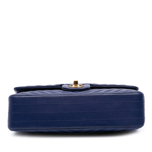 Chanel Classic Double Flap Medium Blue Chevron Lambskin Gold