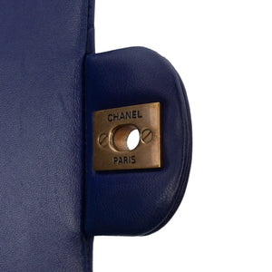 Chanel Classic Double Flap Medium Blue Chevron Lambskin Gold
