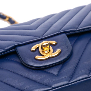 Chanel Classic Double Flap Medium Blue Chevron Lambskin Gold