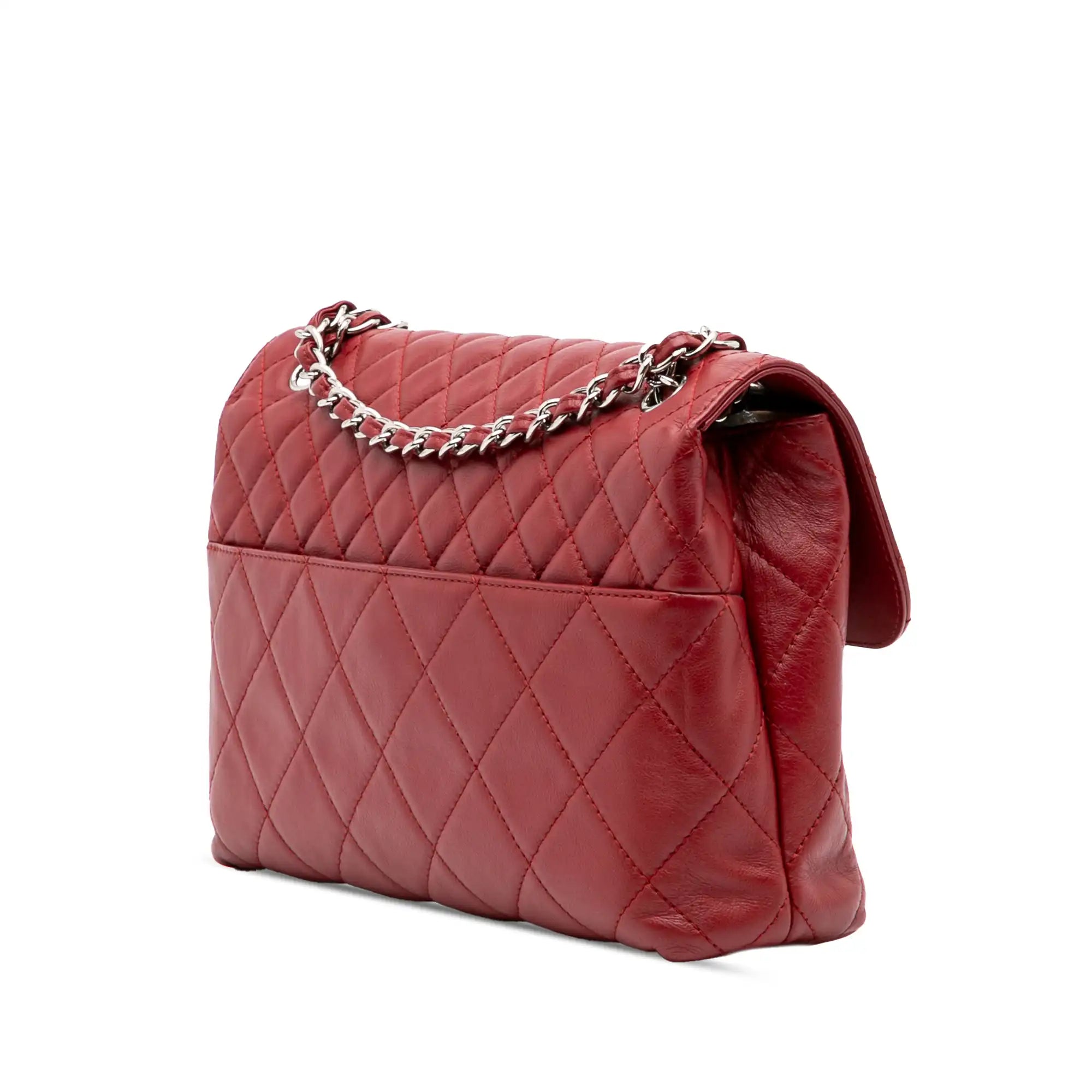 Chanel In The Business Flap CC Red Calfskin Silver