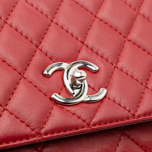 Chanel In The Business Flap CC Red Calfskin Silver