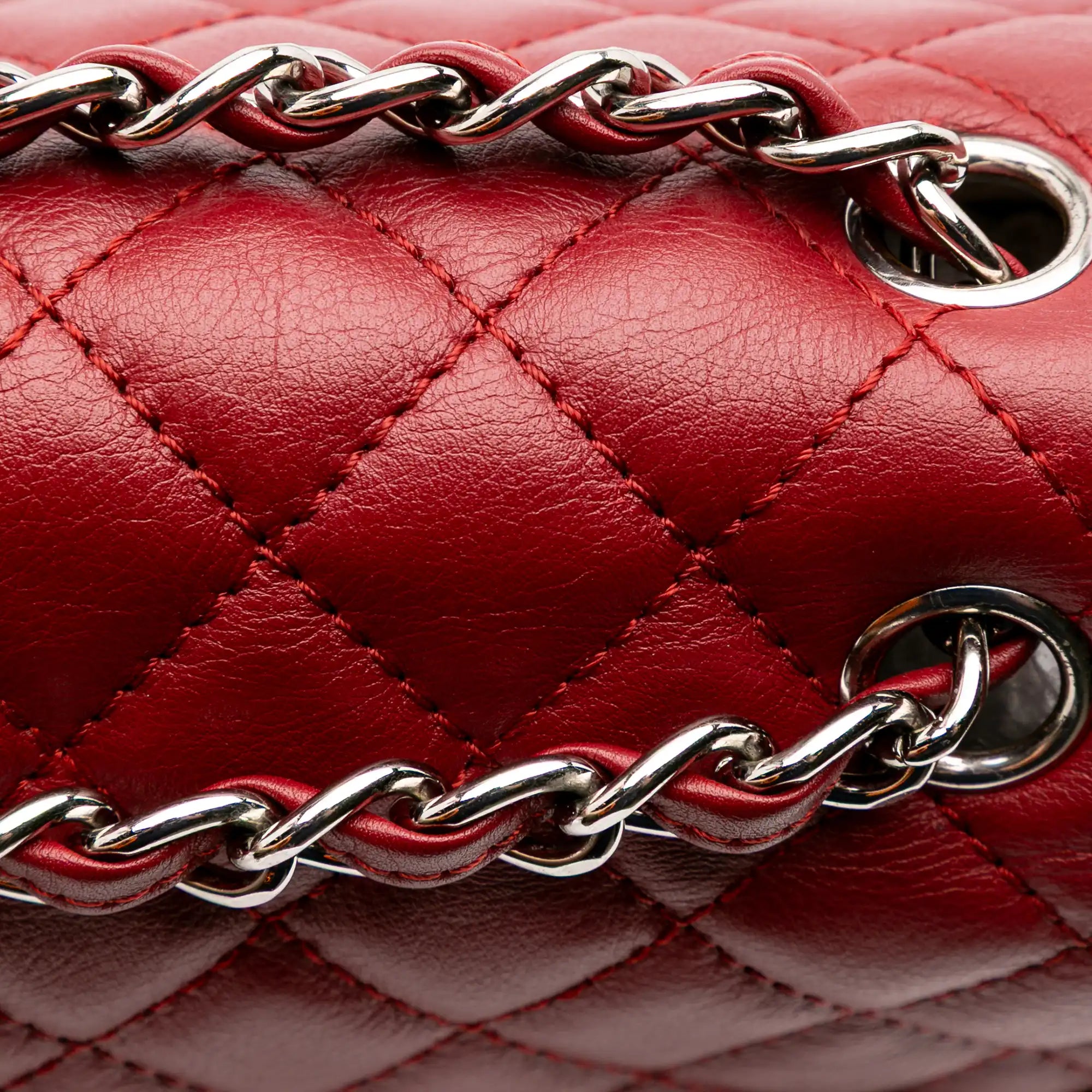 Chanel In The Business Flap CC Red Calfskin Silver