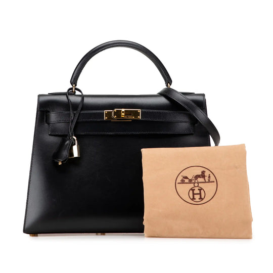Hermès Kelly Sellier 32 Noir Boxcalf Or