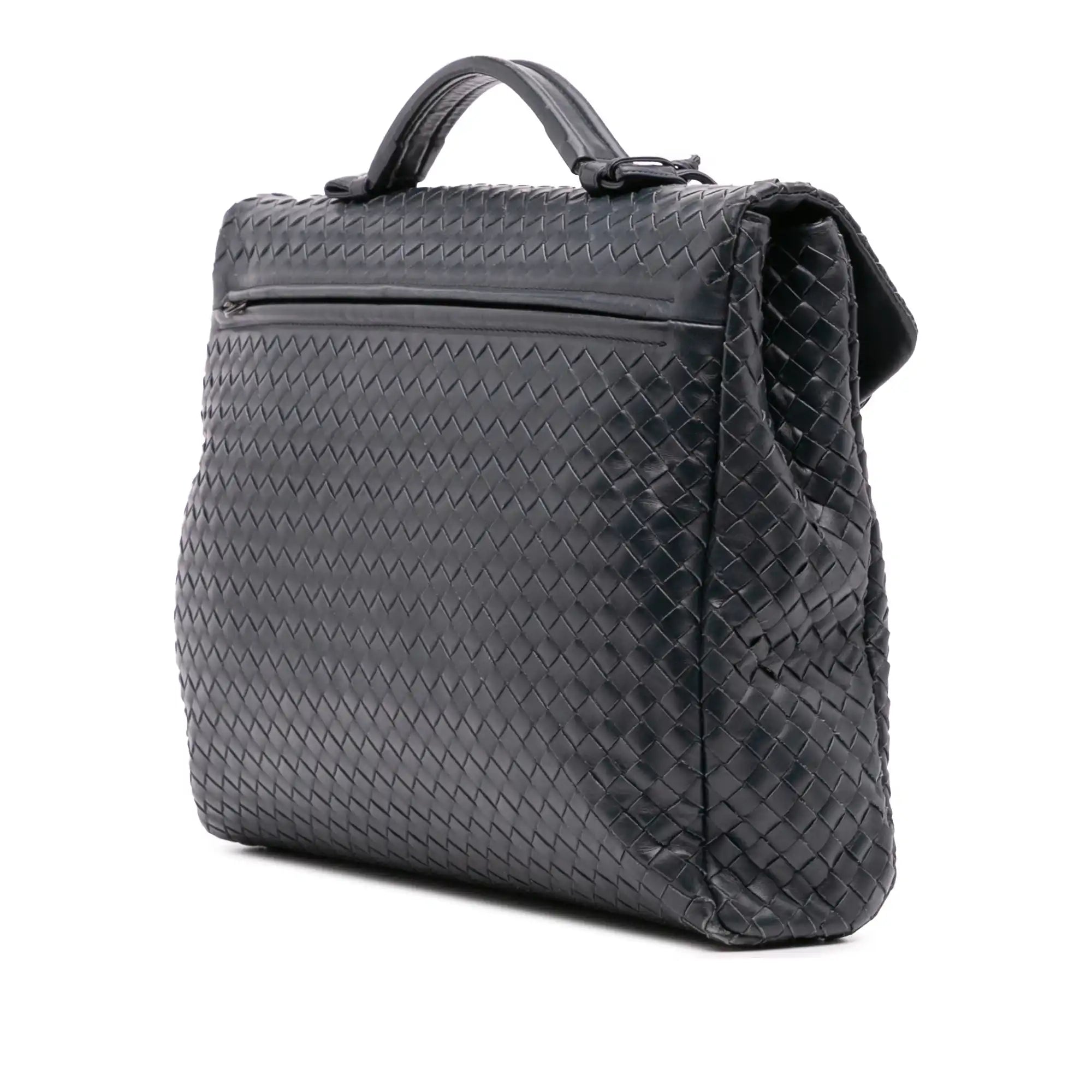 Bottega Veneta Briefcase Blue Intrecciato Leather