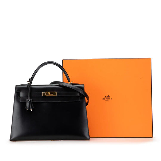 Hermès Kelly Sellier 32 Noir Boxcalf Or