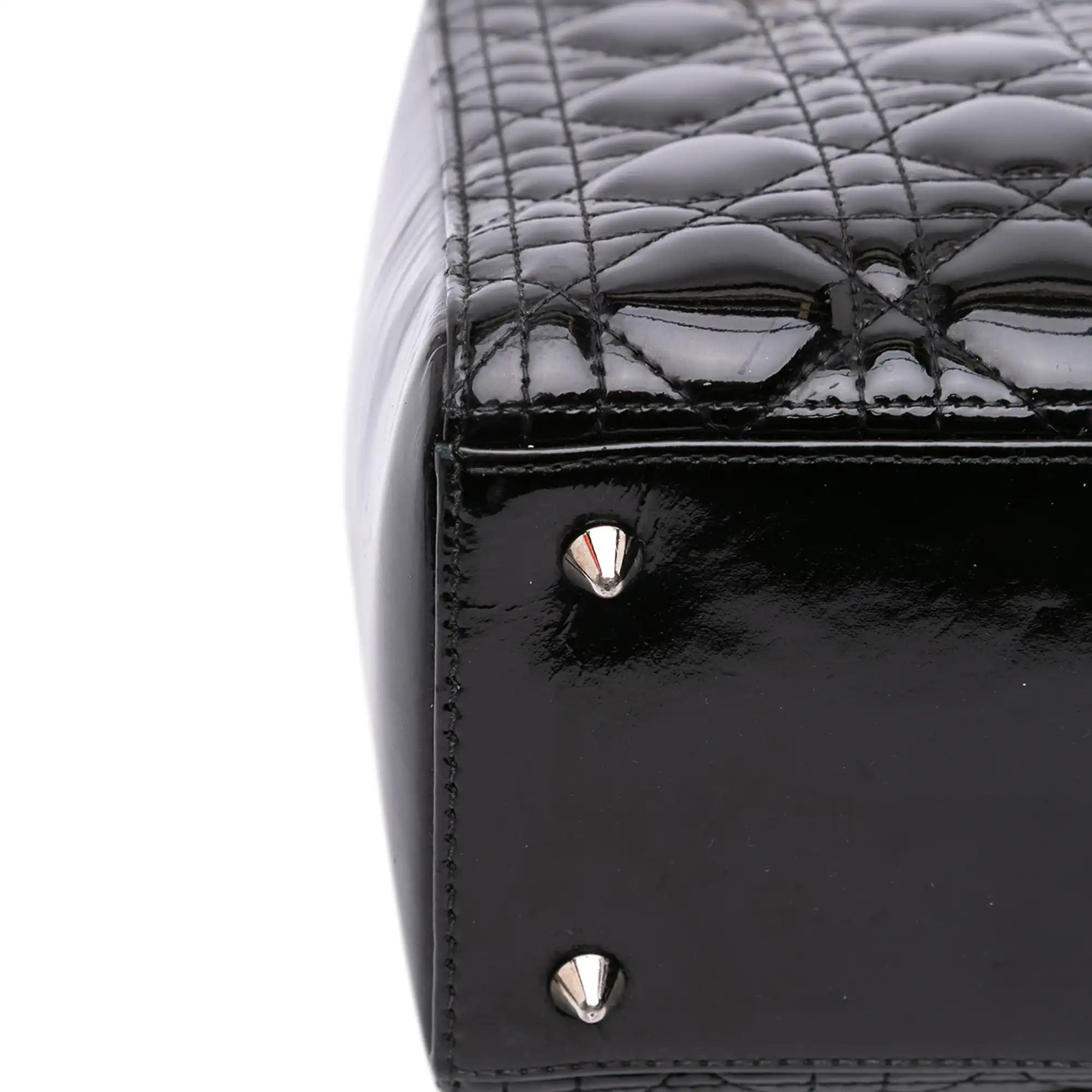 Dior Lady Dior Medium Black Patent Leather Silver