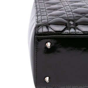 Dior Lady Dior Medium Black Patent Leather Silver
