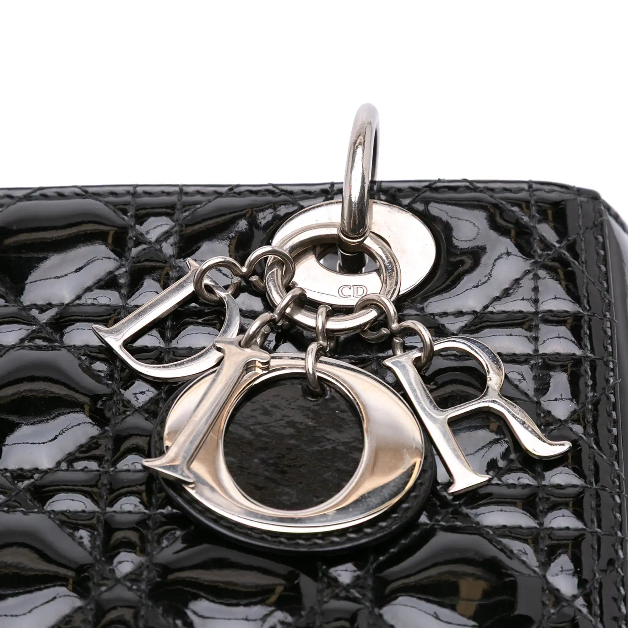 Dior Lady Dior Medium Black Patent Leather Silver