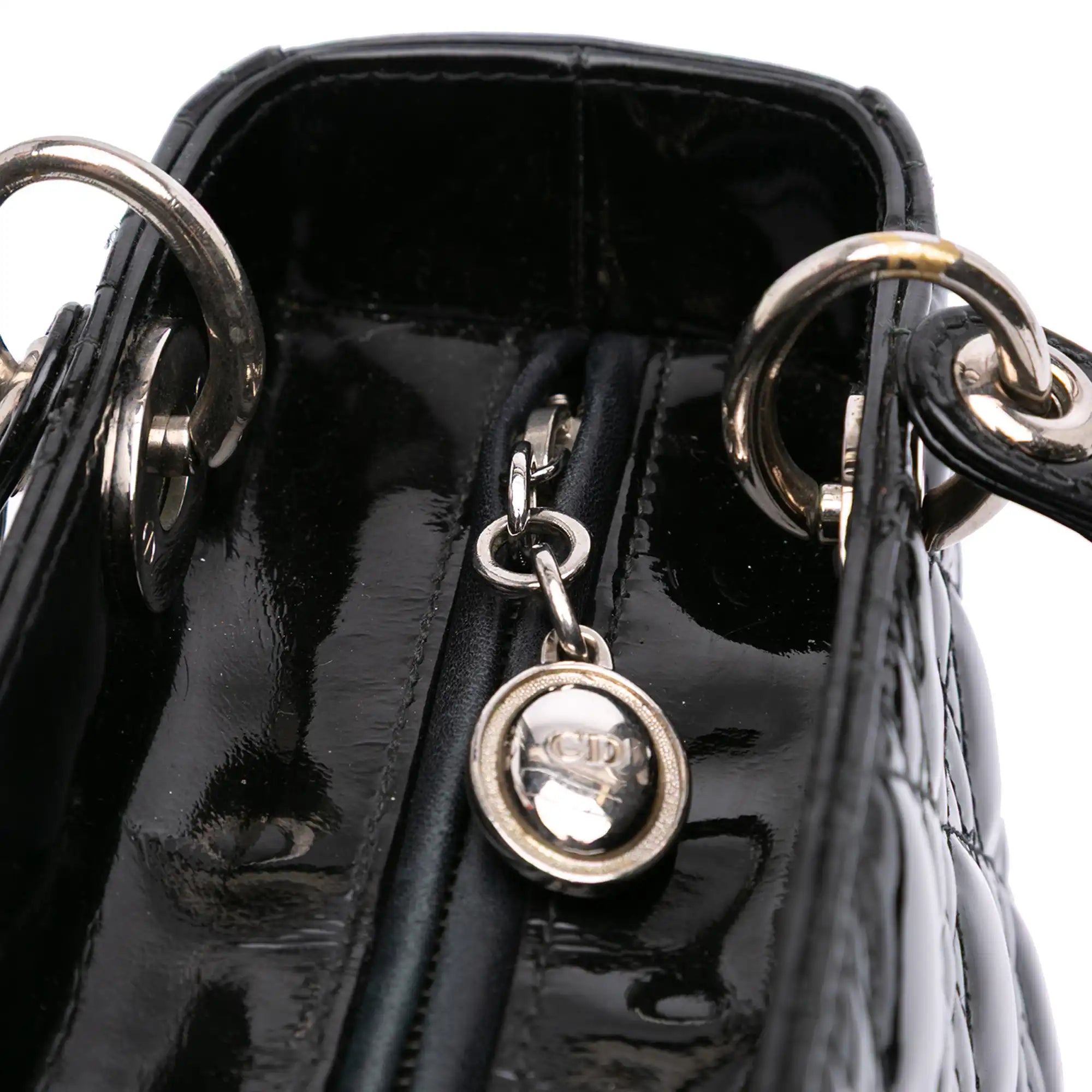 Dior Lady Dior Medium Black Patent Leather Silver