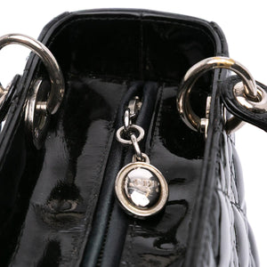 Dior Lady Dior Medium Black Patent Leather Silver