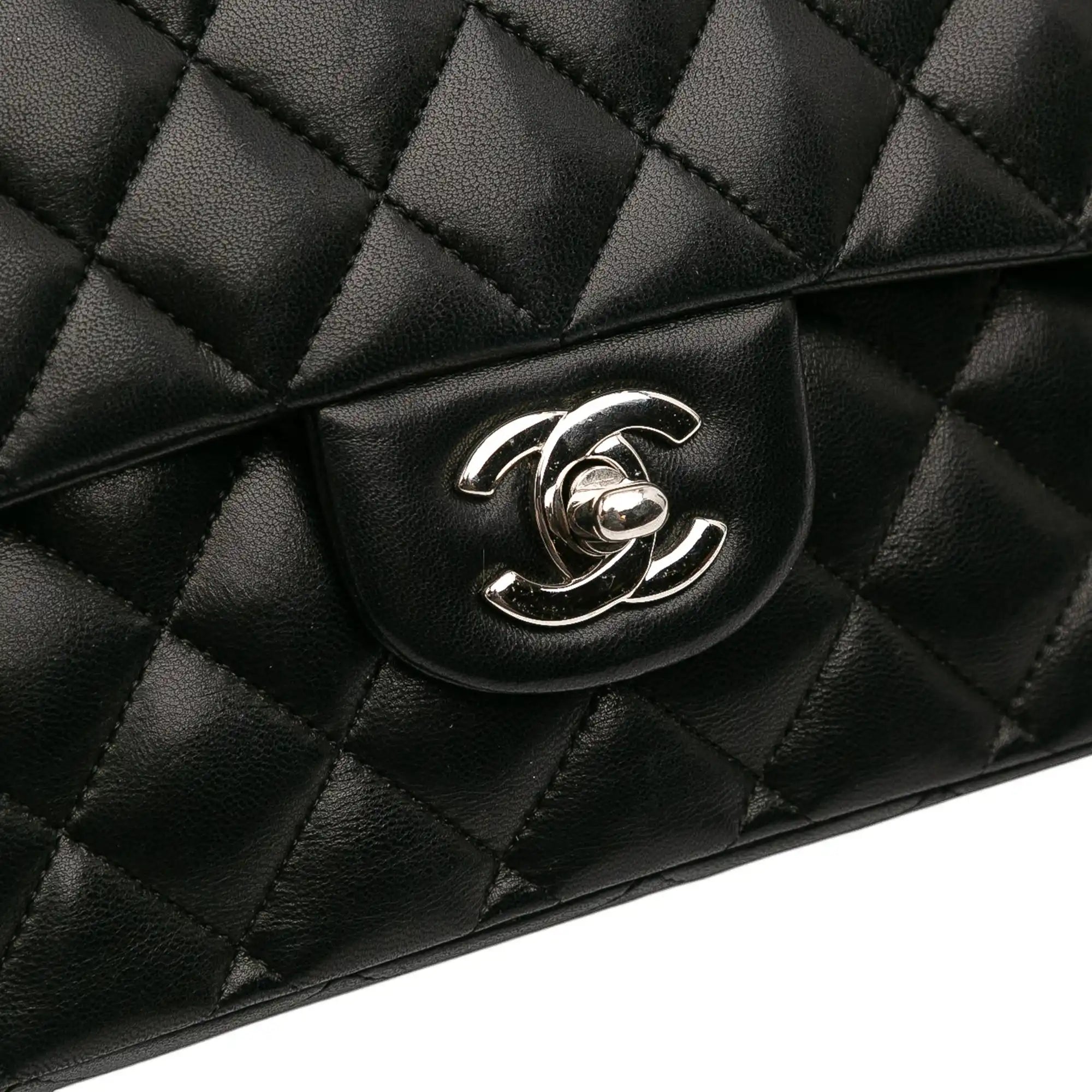 Chanel Classic Double Flap Medium Black Lambskin Silver