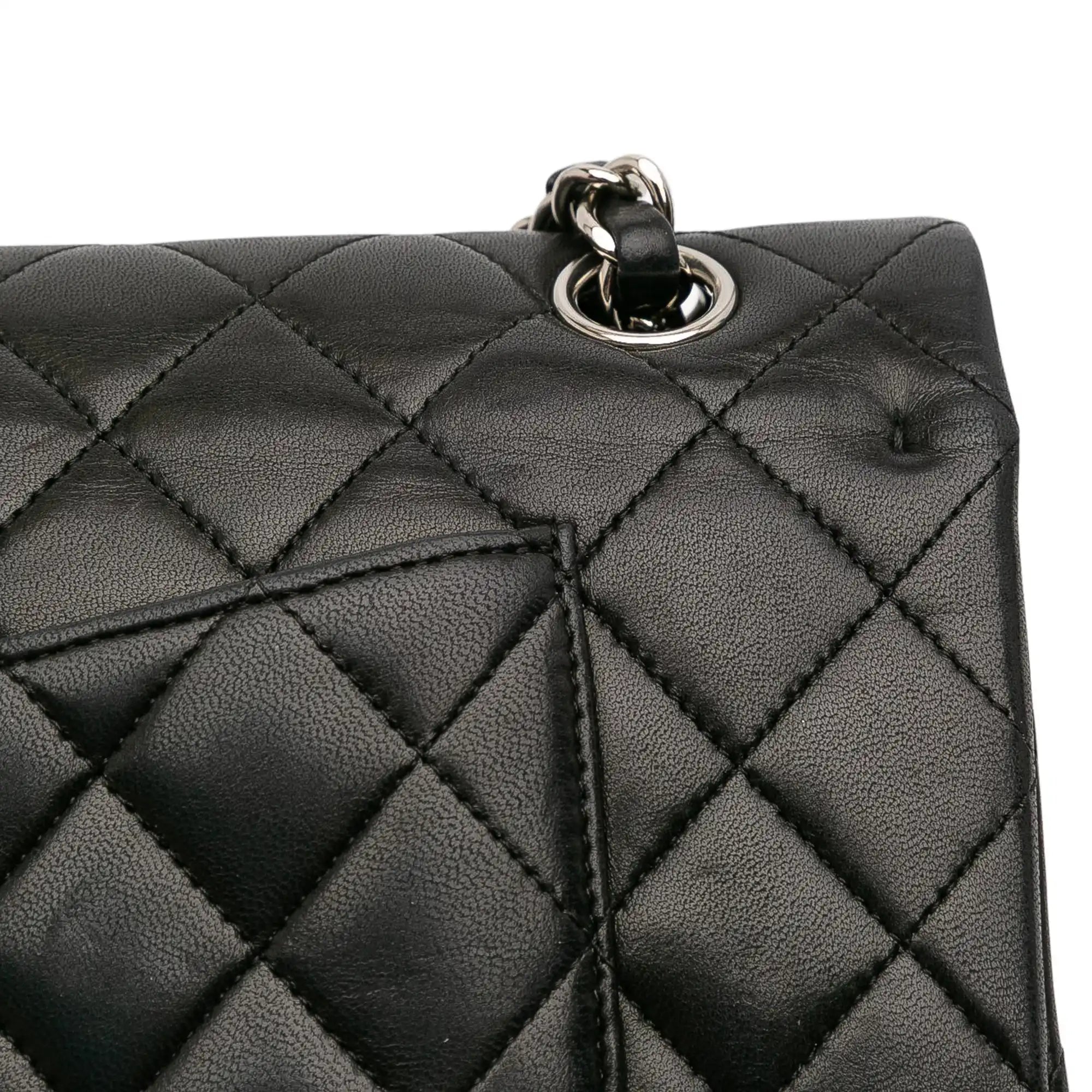 Chanel Classic Double Flap Medium Black Lambskin Silver