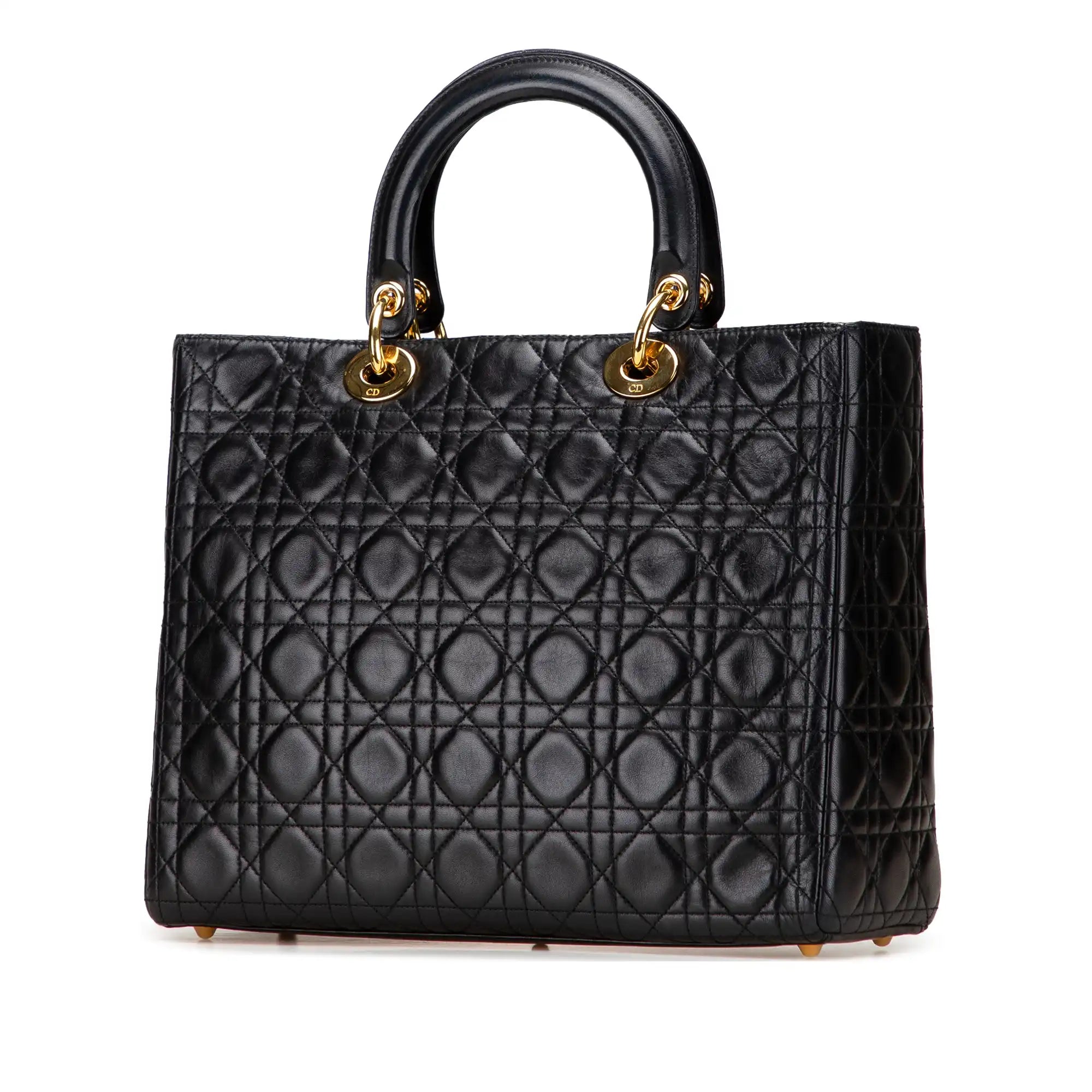 Dior Lady Dior Large Black Cannage Lambskin Gold