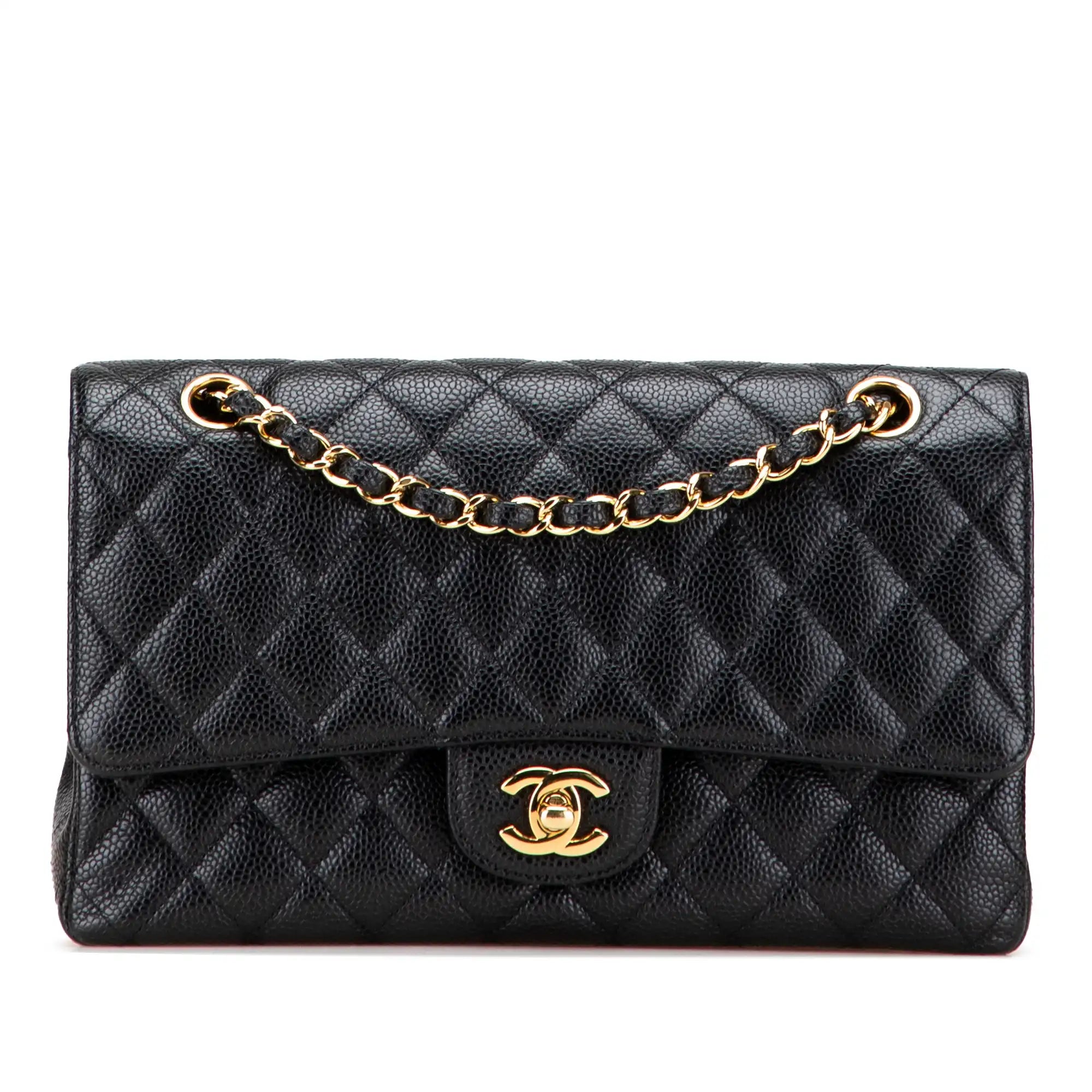 Chanel Classic Medium double rabat noir Caviar or