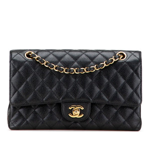 Chanel Classic Medium double rabat noir Caviar or