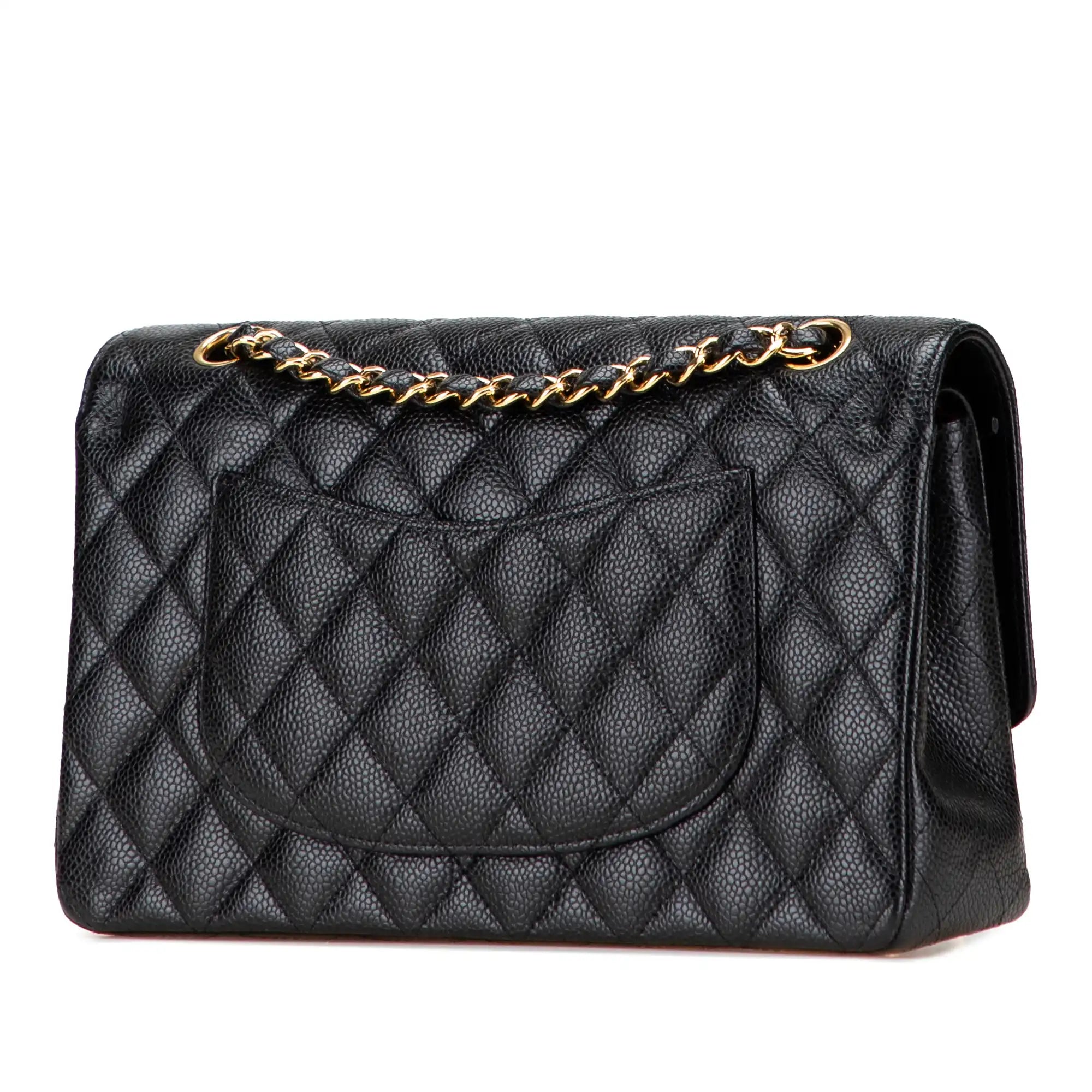 Chanel Classic Medium double rabat noir Caviar or