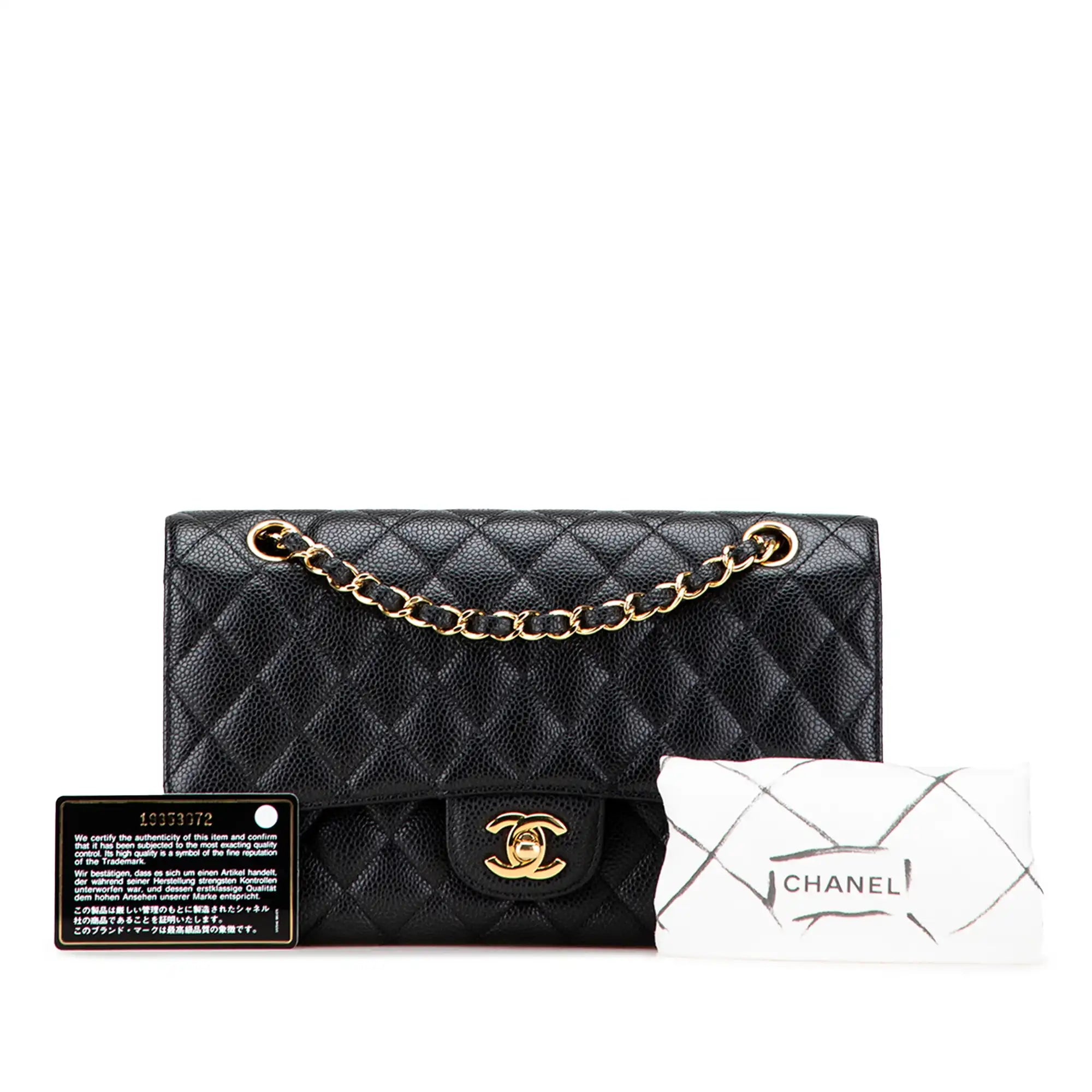 Chanel Classic Medium double rabat noir Caviar or
