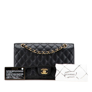 Chanel Classic Medium double rabat noir Caviar or