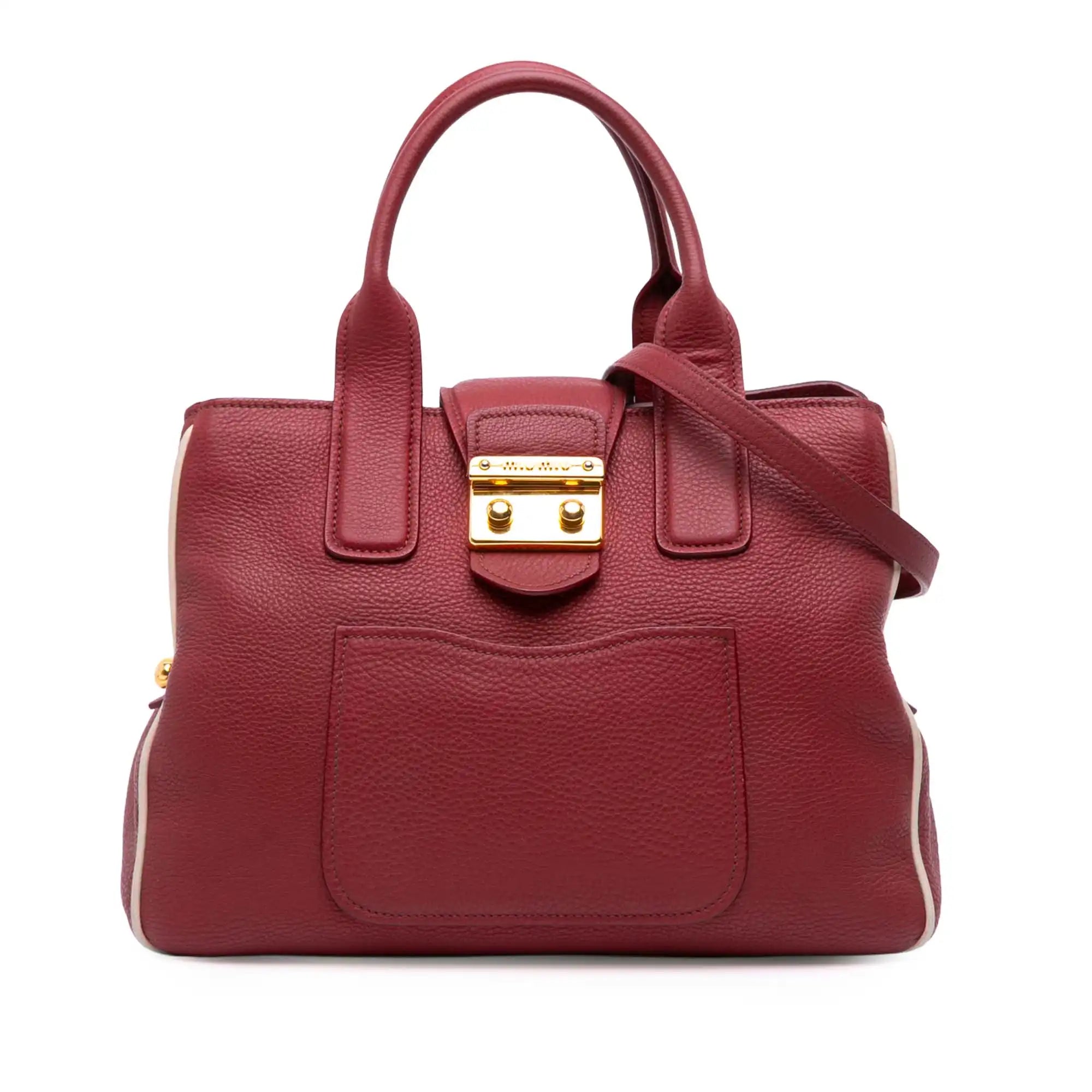 Miu Miu Madras Handbag Red Leather