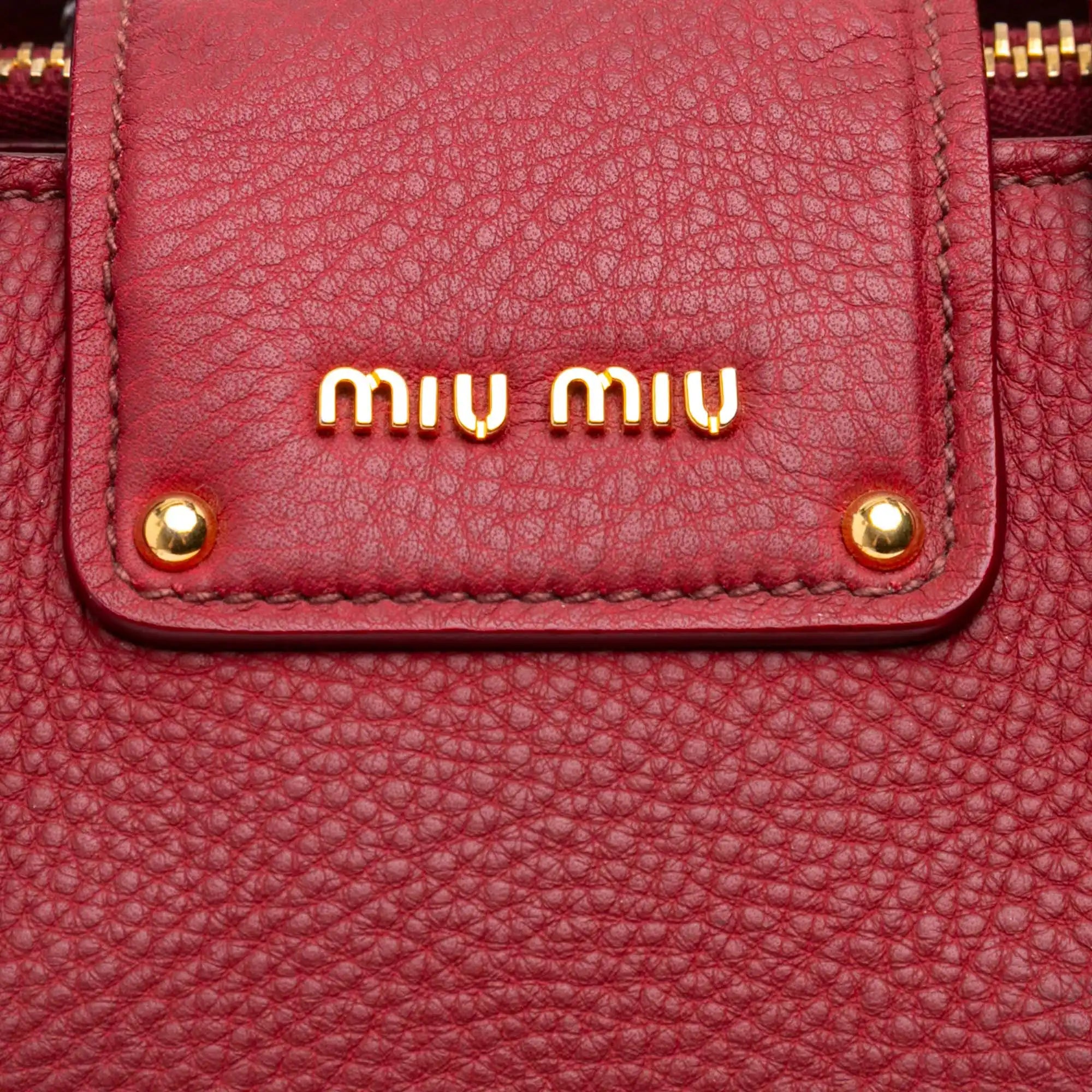 Miu Miu Madras Handbag Red Leather
