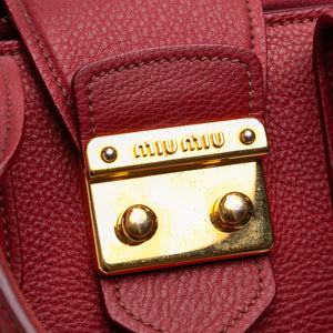 Miu Miu Madras Handbag Red Leather
